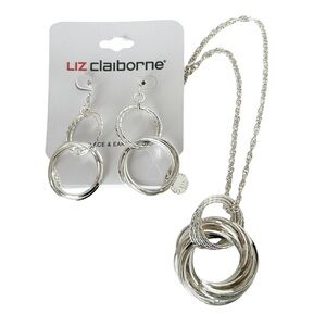 Liz Claiborne Silver Tone Necklace and Earring Set-NWT